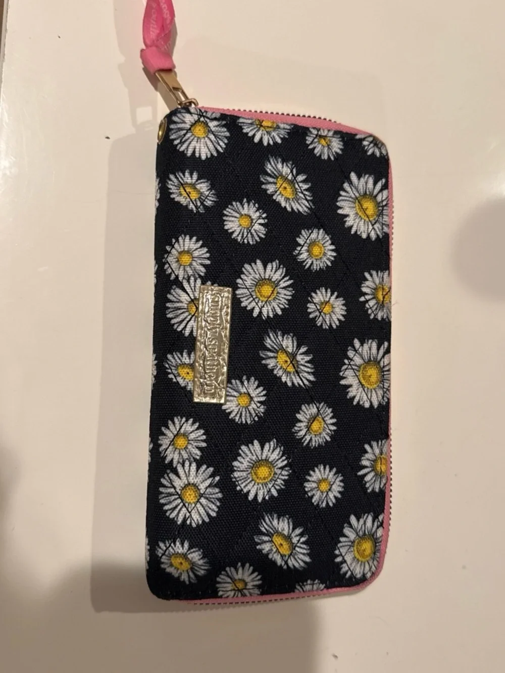 Simply Southern Navy Daisy Zip Wallet with Pink Trim